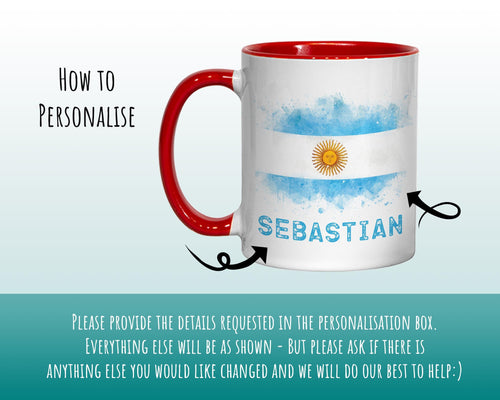 Personalised Argentina Flag Mug Gift - Great Gift for Argentinian Citizenship Visitor - Watercolour Flag Design Mug & Coaster MGZ367