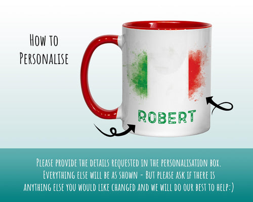 Personalised Italian Flag Mug Gift - Great Gift for Italy Citizenship Visitor Mediterranean - Watercolour Flag Design Mug & Coaster MGZ366