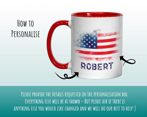Personalised USA Flag Mug Gift - Great Gifts for Americans Citizenship  - Watercolour Star Spangled Banner Flag Design Mug & Coaster MGZ365