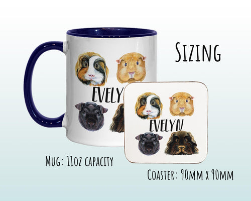 Personalised Guinea Pig Mug Gift - Great Gifts for Small Animal Lovers - Watercolour Guinea Pig Pet Design Mug & Coaster MGZ331