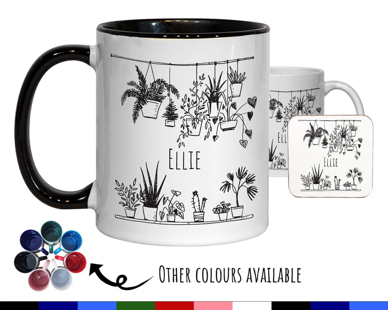 Personalised Plant Lovers Mug Gift - Great Gifts for Plant Care Enthusiasts Gardening Gifts - Hand Drawn Plants Design Mug & Coaster MGZ396