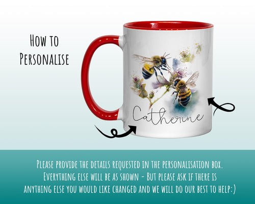 Personalised Bumble Bee Mug Gift - Great Gifts for Bee Lovers - Watercolour Honey Bee and Flowers Design Mug & Coaster MGZ526