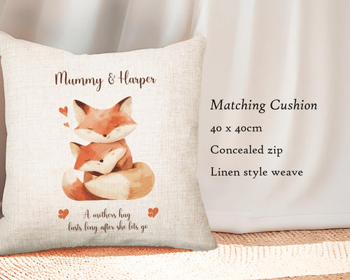 First Mothers Day Gift Present - Personalised Babygrow Tee Vest New Mum Fox Mummy and Baby Design - Matching Cushion Woodland Animals SMC004