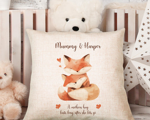 First Mothers Day Gift Present - Personalised Babygrow Tee Vest New Mum Fox Mummy and Baby Design - Matching Cushion Woodland Animals SMC004