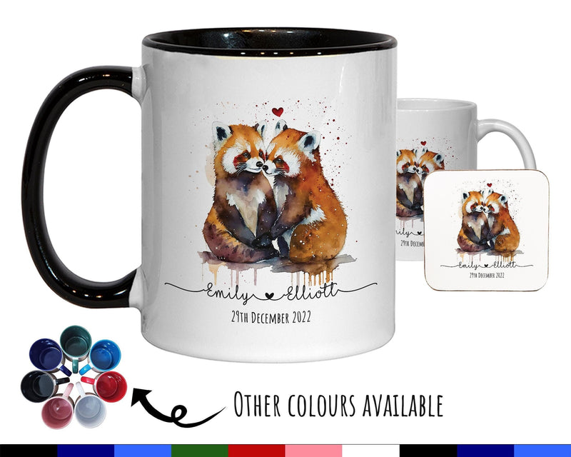 Personalised Red Panda Valentines Day Gift for Boyfriend Husband - Custom Wedding Anniversary Coffee Mug for Couples - 11oz Ceramic SV0031