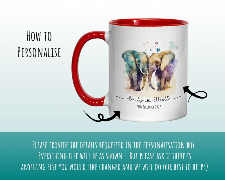 Personalised Elephant Valentines Day Gift for Boyfriend Husband - Custom Wedding Anniversary Coffee Mug for Couples - 11oz Ceramic SV0030