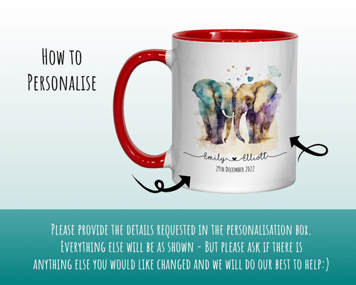 Personalised Elephant Valentines Day Gift for Boyfriend Husband - Custom Wedding Anniversary Coffee Mug for Couples - 11oz Ceramic SV0030