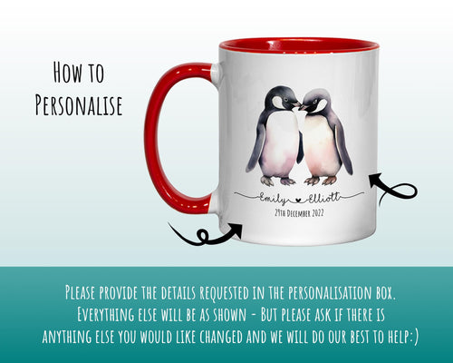 Personalised Penguin Valentines Day Gift for Boyfriend Husband - Custom Wedding Anniversary Coffee Mug for Couples - 11oz Ceramic SV0027