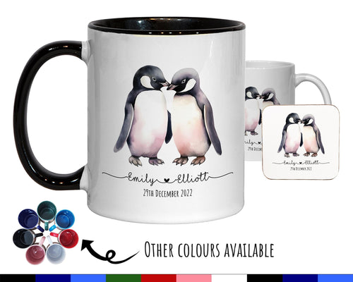 Personalised Penguin Valentines Day Gift for Boyfriend Husband - Custom Wedding Anniversary Coffee Mug for Couples - 11oz Ceramic SV0027