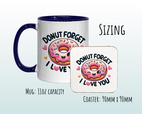 Kawaii 'Donut Forget I Love You' Valentines Day Gift for Boyfriend Husband - Custom Wedding Anniversary 11oz Coffee Mug for Couples SV0023