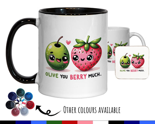 Kawaii 'Olive You Berry Much' Valentines Day Gift for Boyfriend Husband - Custom Wedding Anniversary 11oz Coffee Mug for Couples SV0022