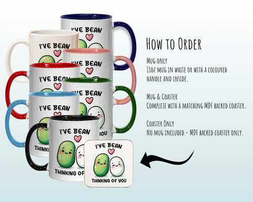 Kawaii 'Bean Thinking of You' Valentines Day Gift for Boyfriend Husband - Custom Wedding Anniversary 11oz Coffee Mug for Couples SV0021
