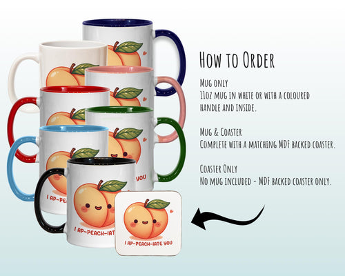Kawaii 'I Ap-peach-iate You' Valentines Day Gift for Boyfriend Husband - Custom Wedding Anniversary 11oz Coffee Mug for Couples SV0020