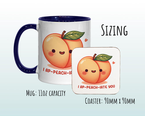 Kawaii 'I Ap-peach-iate You' Valentines Day Gift for Boyfriend Husband - Custom Wedding Anniversary 11oz Coffee Mug for Couples SV0020