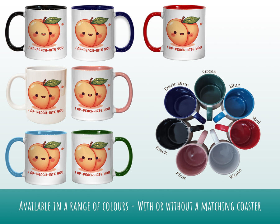 Kawaii 'I Ap-peach-iate You' Valentines Day Gift for Boyfriend Husband - Custom Wedding Anniversary 11oz Coffee Mug for Couples SV0020