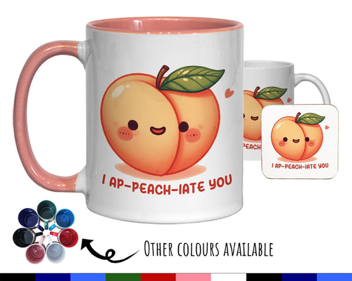 Kawaii 'I Ap-peach-iate You' Valentines Day Gift for Boyfriend Husband - Custom Wedding Anniversary 11oz Coffee Mug for Couples SV0020