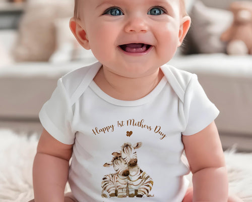 First Mothers Day Gift Personalised Present - Zebra Design Babygrow Tee Vest Gift for New Mum from Baby Zebra Print Matching Cushion SMC010