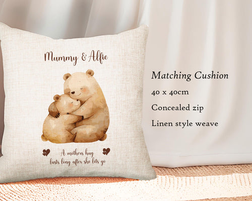First Mothers Day Gift Personalised Present - Cuddle Bears Design Babygrow Tee Gift for Mum - Watercolour Animals Matching Cushion SMC005