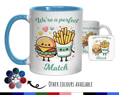 Kawaii Burger & Fries Valentines Day Gift for Boyfriend Husband - Perfect Match Custom Wedding Anniversary 11oz Coffee Mug for Couples SV015