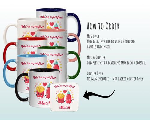 Kawaii Ketchup & Fries Valentines Day Gift for Boyfriend Husband - Perfect Match Custom Wedding Anniversary 11oz Coffee Mug for Couple SV013
