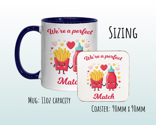 Kawaii Ketchup & Fries Valentines Day Gift for Boyfriend Husband - Perfect Match Custom Wedding Anniversary 11oz Coffee Mug for Couple SV013