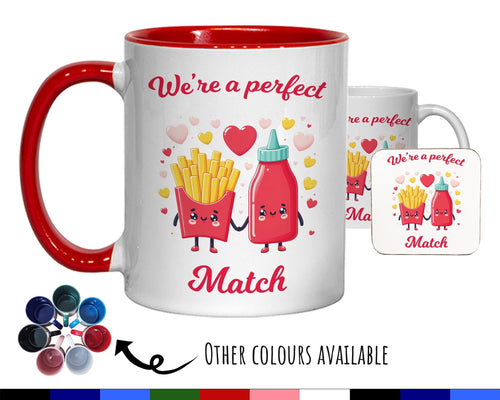 Kawaii Ketchup & Fries Valentines Day Gift for Boyfriend Husband - Perfect Match Custom Wedding Anniversary 11oz Coffee Mug for Couple SV013