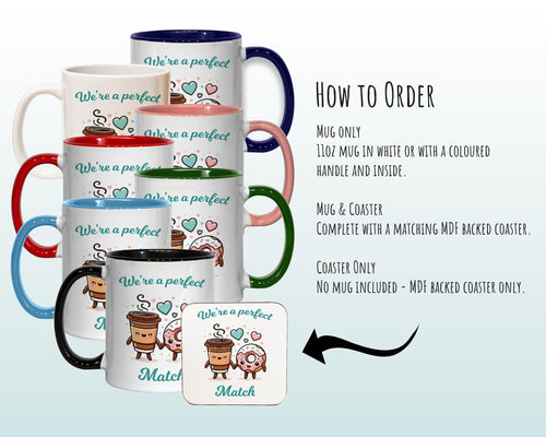 Kawaii Coffee & Donut Valentines Day Gift for Boyfriend Husband - Perfect Match Custom Wedding Anniversary 11oz Coffee Mug for Couples SV012
