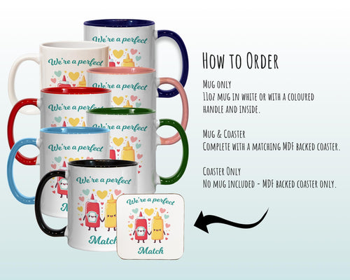 Kawaii Ketchup & Mustard Valentines Day Gift for Boyfriend Husband - Perfect Match Custom Wedding Anniversary 11oz Coffee Mug Couples SV011