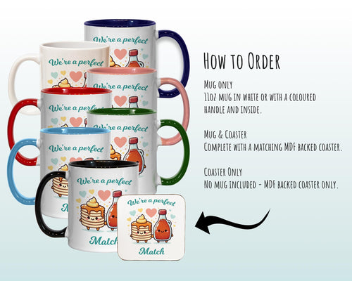 Kawaii Pancake & Syrup Valentines Day Gift for Boyfriend Husband - Perfect Match Custom Wedding Anniversary 11oz Coffee Mug for Couple SV010