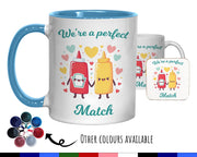 Kawaii Ketchup & Mustard Valentines Day Gift for Boyfriend Husband - Perfect Match Custom Wedding Anniversary 11oz Coffee Mug Couples SV011