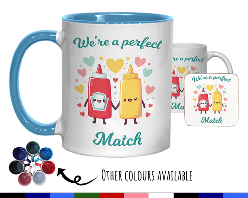 Kawaii Ketchup & Mustard Valentines Day Gift for Boyfriend Husband - Perfect Match Custom Wedding Anniversary 11oz Coffee Mug Couples SV011