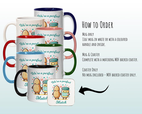 Kawaii Peanut & Butter Valentines Day Gift for Boyfriend Husband - Perfect Match Custom Wedding Anniversary 11oz Coffee Mug for Couple SV009