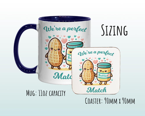 Kawaii Peanut & Butter Valentines Day Gift for Boyfriend Husband - Perfect Match Custom Wedding Anniversary 11oz Coffee Mug for Couple SV009