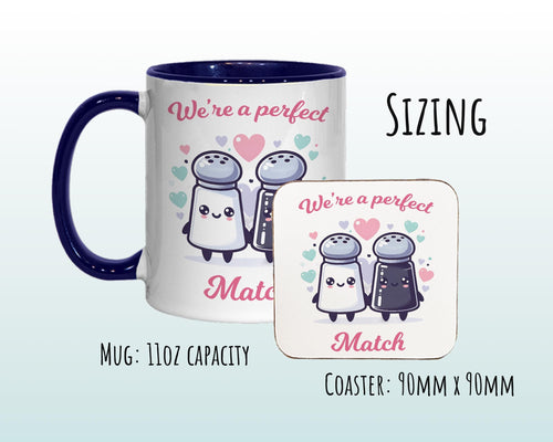 Kawaii Salt & Pepper Valentines Day Gift for Boyfriend Husband - Perfect Match Custom Wedding Anniversary 11oz Coffee Mug for Couple SV008