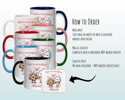 Kawaii Cookies & Ice Cream Valentines Day Gift for Boyfriend Husband - Perfect Match Custom Wedding Anniversary 11oz Coffee Mug Couple SV007
