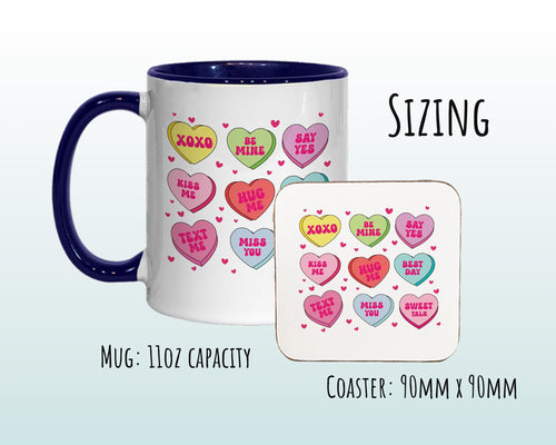 Love Hearts Valentines Day Gift for Boyfriend Girlfriend Husband - Sweet Candy Design Wedding Anniversary 11oz Coffee Mug Couple SV002