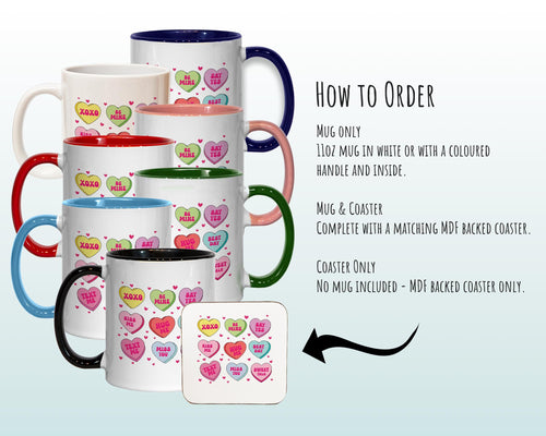 Love Hearts Valentines Day Gift for Boyfriend Girlfriend Husband - Sweet Candy Design Wedding Anniversary 11oz Coffee Mug Couple SV002