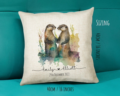 Personalised 2nd Anniversary Otter Cotton Gift Cushion Two Years Custom Design Gift Valentines Present - Wedding Cushion Pillow SV0028