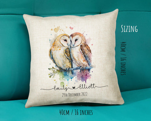 Personalised 2nd Anniversary Owls Cotton Gift Cushion Two Years Custom Design Gift Valentines Present - Wedding Cushion Pillow Couple SV0029
