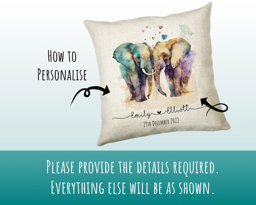 Personalised 2nd Anniversary Elephant Cotton Gift Cushion Two Years Custom Design Gift Valentines Present - Wedding Cushion Pillow SV030