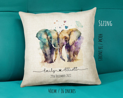 Personalised 2nd Anniversary Elephant Cotton Gift Cushion Two Years Custom Design Gift Valentines Present - Wedding Cushion Pillow SV030