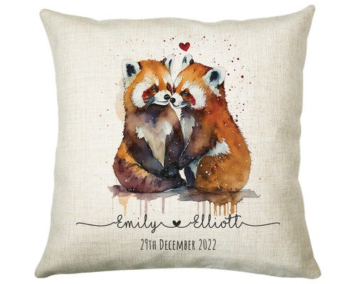 Personalised 2nd Anniversary Red Panda Cotton Gift Cushion Two Years Custom Design Gift Valentines Present - Wedding Cushion Pillow CSV031
