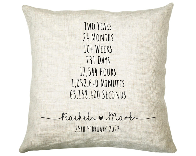 Personalised 2nd Anniversary Cotton Gift Cushion Two Years Custom Design Gift Valentines Present - Wedding Cushion Pillow Gift CS326