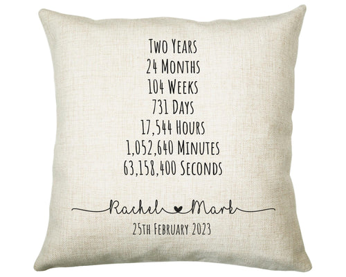 Personalised 2nd Anniversary Cotton Gift Cushion Two Years Custom Design Gift Valentines Present - Wedding Cushion Pillow Gift CS326