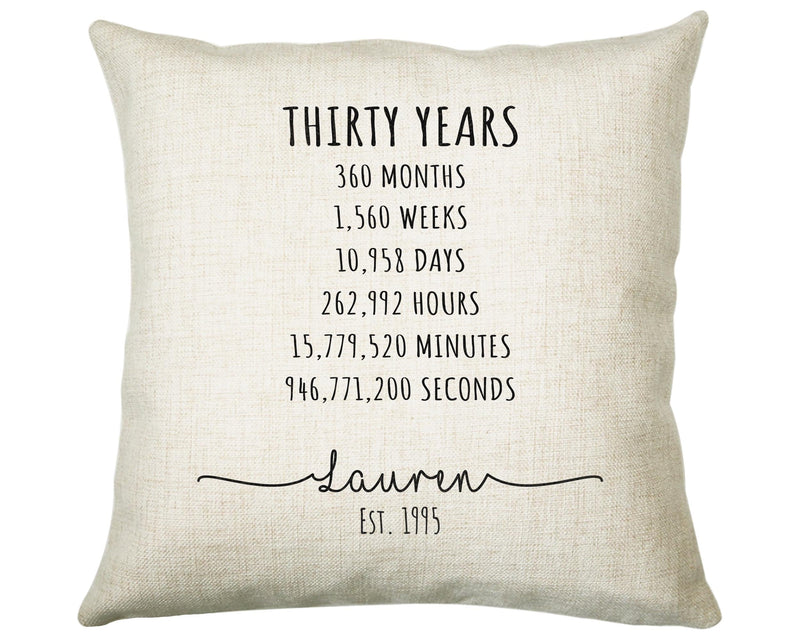 30th Birthday Gift for Her - Personalised Birthday Cushion Age 30 Gift for Women Ladies Years Months Weeks Design Mum Daughter Thirty BNE30C