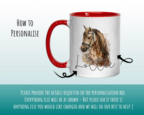 Personalised Horse Mug Gift - Great Gift for Horse Riders - Equestrian Mug & Coaster - Pony Horse Gifts for Her Watercolour Design MGZ049