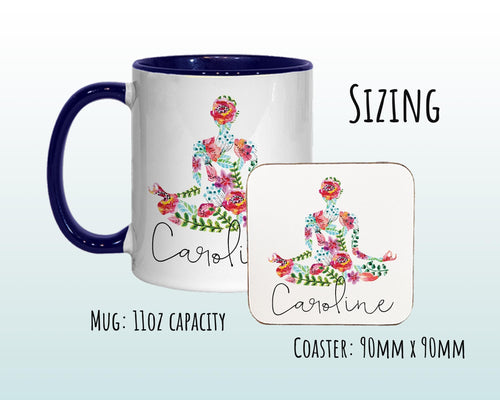 Personalised Yoga Mug Gift - Great Gift for Yoga Lovers and Yoga Instructors - Watercolour Yoga Design Mug & Coaster - Gifts for Her MGZ049