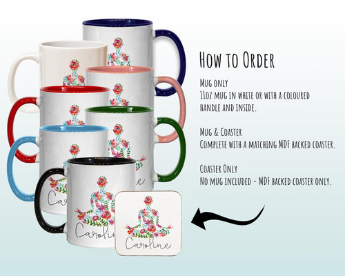 Personalised Yoga Mug Gift - Great Gift for Yoga Lovers and Yoga Instructors - Watercolour Yoga Design Mug & Coaster - Gifts for Her MGZ049