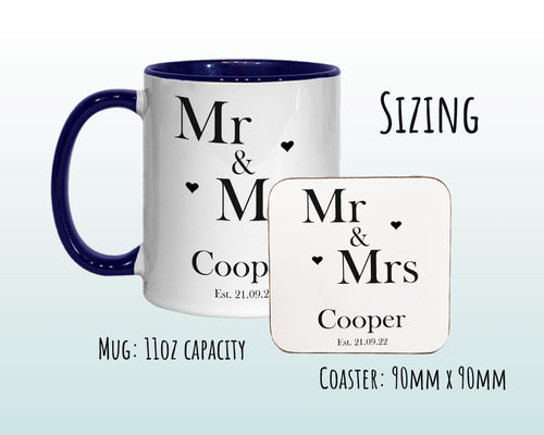 Personalised Mr and Mrs Mug Gift - Great Gift for Couples Anniversary - His and Hers Mug & Coaster Set - Gifts for Husband and Wife MGZ327
