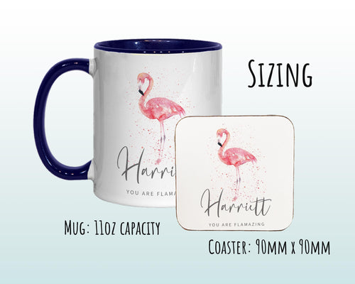 Personalised Flamingo Mug Gift - Great Gift for Animal Lovers Mug & Coaster - You Are Flamazing - Gifts for Her Watercolour Design MGZ422